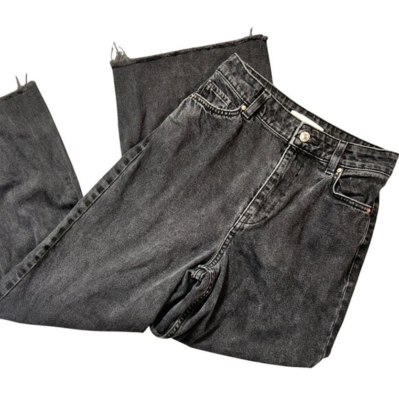 MNG Denim Womens High Rise‎ Wide Leg Frayed Hem Jeans in Black Size 1 - Picture 4 of 7